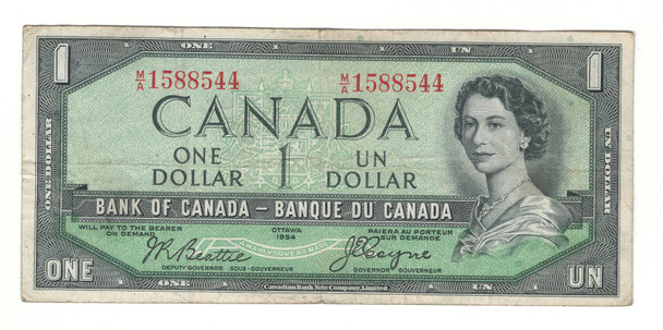 Canada: 1954 $1 Bank Of Canada Devil's Face  Banknote M/A #2
