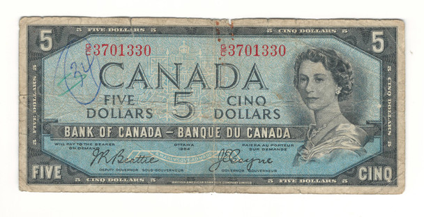 Canada: 1954 $5 Bank Of Canada Devil's Face  Banknote G/C