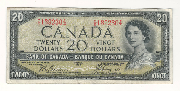 Canada: 1954 $20 Bank Of Canada Devil's Face  Banknote C/E #3