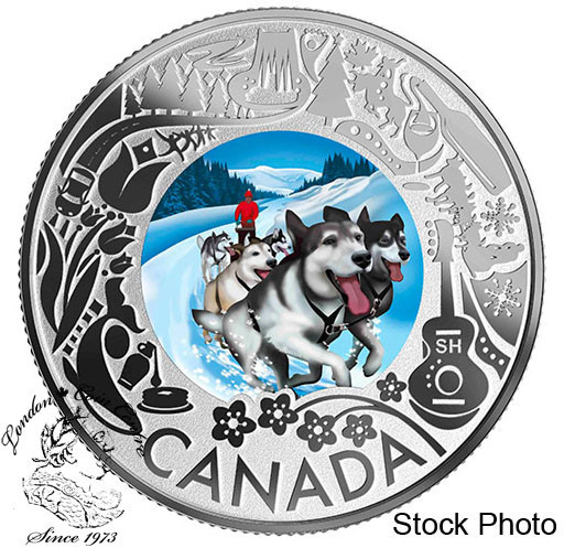 Canada: 2019 $3 Dogsledding: Celebrating Canadian Fun and Festivities Pure Silver Coloured Coin **Missing Sleeve**