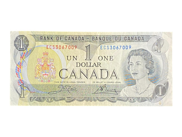 Canada: 1973 $1 Bank Of Canada Banknote Crow-Bouey BC-46b 3 Letters Circulated