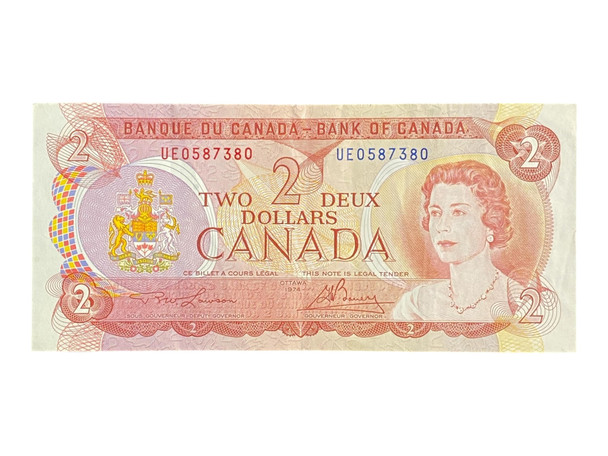 Canada: 1974 $2 Bank Of Canada Banknote Lawson-Bouey BC-47a 2 Letters Circulated