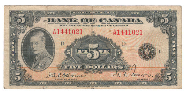 Canada: 1935 $5 Banknote - Bank of Canada English  BC-5