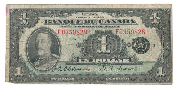 Canada: 1935 $1 Banknote - Banque du Canada French  BC-2 VG10