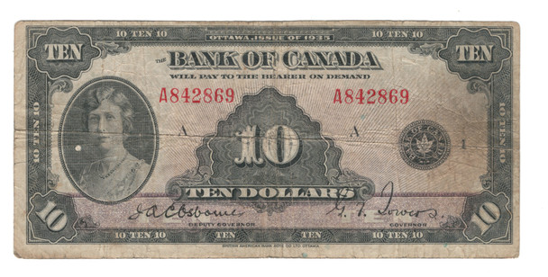 Canada: 1935 $10 Banknote - Bank of Canada BC-7 F12