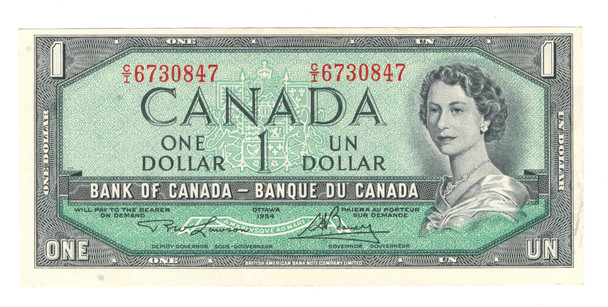 Canada: 1954 $1 Bank Of Canada Banknote Lawson-Bouey Lightly Circulated