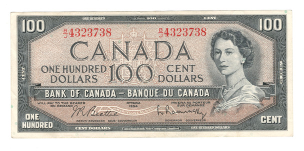 Canada: 1954 $100 Bank Of Canada Banknote Beattie-Rasminsky