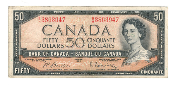 Canada: 1954 $50 Bank Of Canada Banknote Beattie-Rasminsky #2