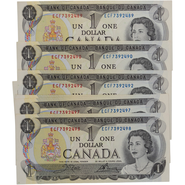 Canada: 1973 $1 Bank Of Canada Banknote Crow-Bouey BC-46b 3 Letters 10x in Sequence