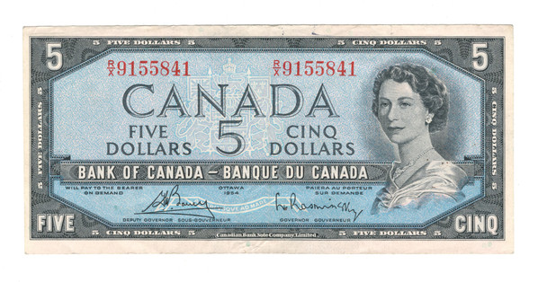 Canada: 1954 $5 Bank Of Canada Banknote Bouey-Rasminsky BC-39c