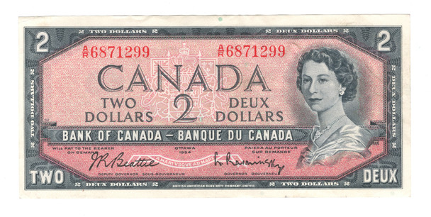 Canada: 1954 $2 Bank Of Canada Banknotes Beattie-Rasminsky BC-38b #2