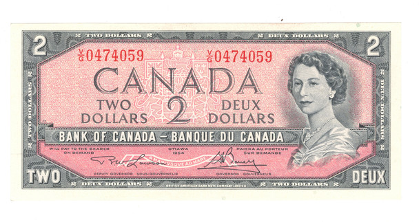 Canada: 1954 $2 Bank Of Canada Banknotes Lawson-Bouey BC-38d #5