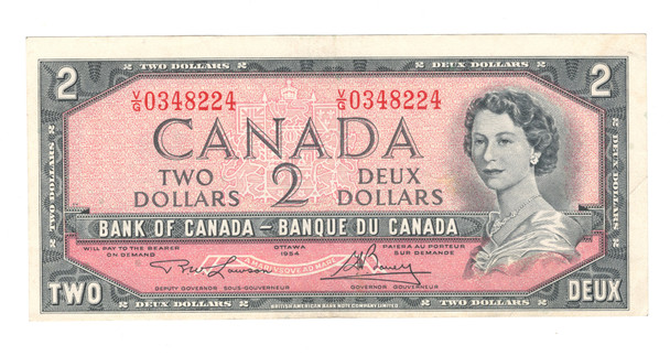 Canada: 1954 $2 Bank Of Canada Banknotes Lawson-Bouey BC-38d #6