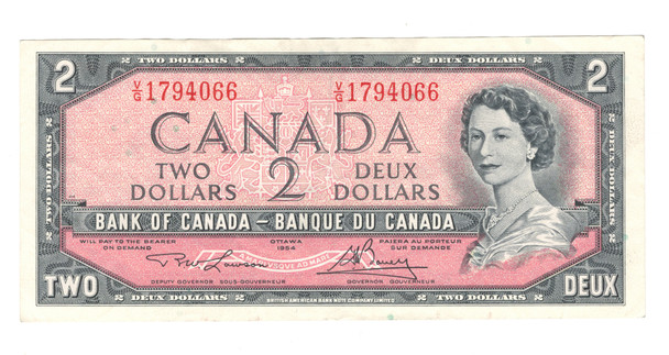 Canada: 1954 $2 Bank Of Canada Banknotes Lawson-Bouey BC-38d #7