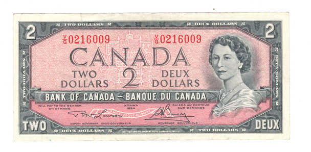 Canada: 1954 $2 Bank Of Canada Banknotes Lawson-Bouey BC-38d #8