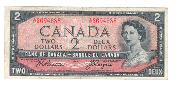 Canada: 1954 $2 Bank Of Canada Banknotes Beattie-Coyne BC-38a #3