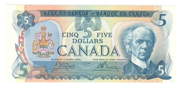 Canada: 1979 $5 Bank Of Canada Banknote Crow-Bouey BC-53b
