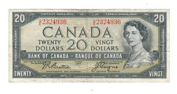 Canada: 1954 $20 Bank Of Canada Banknote Beattie Coyne Circulated