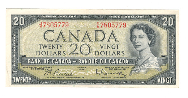 Canada: 1954 $20 Bank Of Canada Banknote Beattie-Rasminsky BC-41b #6