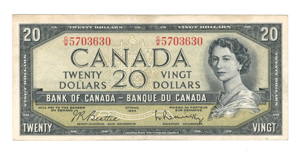 Canada: 1954 $20 Bank Of Canada Banknote Beattie-Rasminsky BC-41b #7