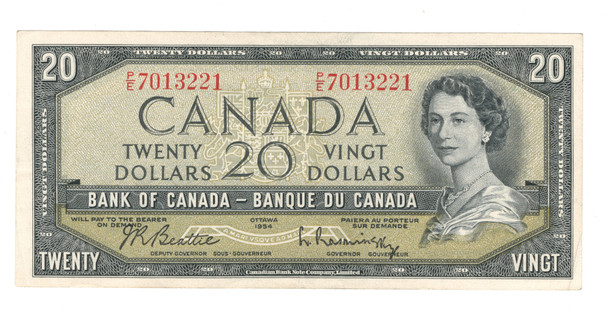 Canada: 1954 $20 Bank Of Canada Banknote Beattie-Rasminsky BC-41b #9