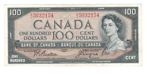 Canada: 1954 $100 Bank Of Canada Banknote Beattie-Coyne #3