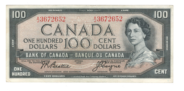 Canada: 1954 $100 Bank Of Canada Banknote Beattie-Coyne #4