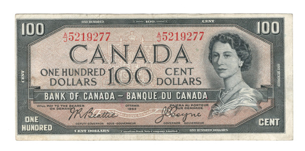 Canada: 1954 $100 Bank Of Canada Banknote Beattie-Coyne #5