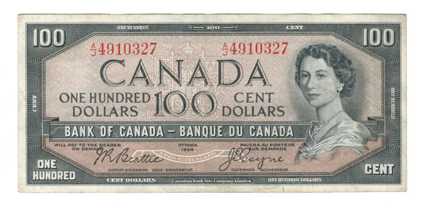 Canada: 1954 $100 Bank Of Canada Banknote Beattie-Coyne #6