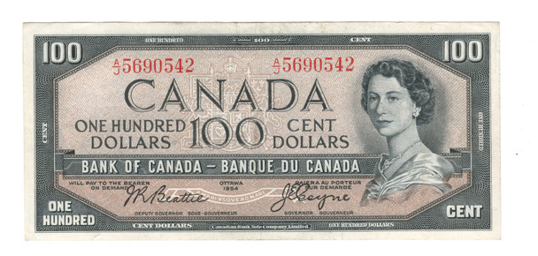 Canada: 1954 $100 Bank Of Canada Banknote Beattie-Coyne #8