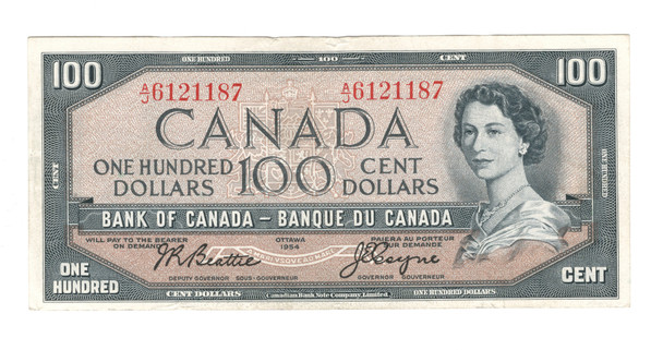 Canada: 1954 $100 Bank Of Canada Banknote Beattie-Coyne #12