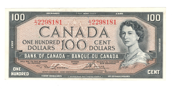 Canada: 1954 $100 Bank Of Canada Banknote Lawson-Bouey #2