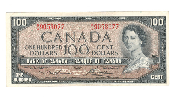 Canada: 1954 $100 Bank Of Canada Banknote Lawson-Bouey #3