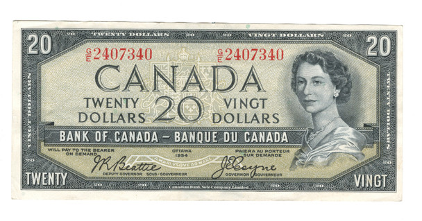 Canada: 1954 $20 Bank Of Canada Banknote Beattie-Coyne G/E