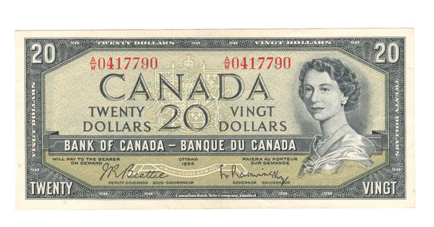 Canada: 1954 $20 Bank Of Canada Banknote Beattie-Rasminsky A/W