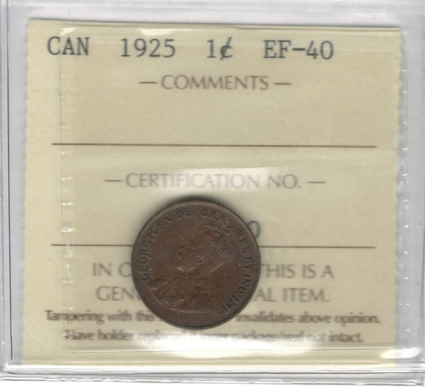 Canada: 1925 1 Cent ICCS EF40
