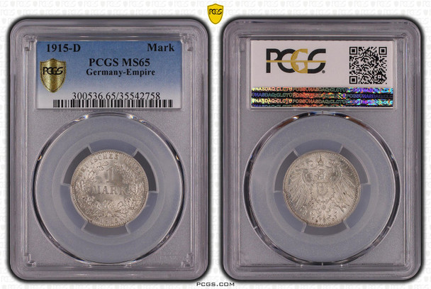 Germany: 1915-D J-17 Ag Silver 1 Mark PCGS MS65