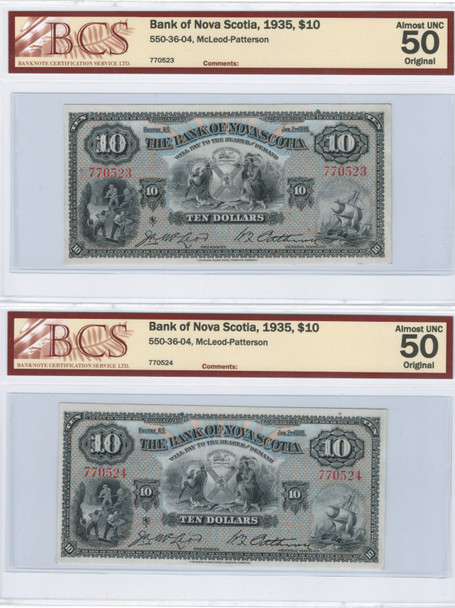 The Bank of Nova Scotia 1935 $10 Banknotes in Sequence