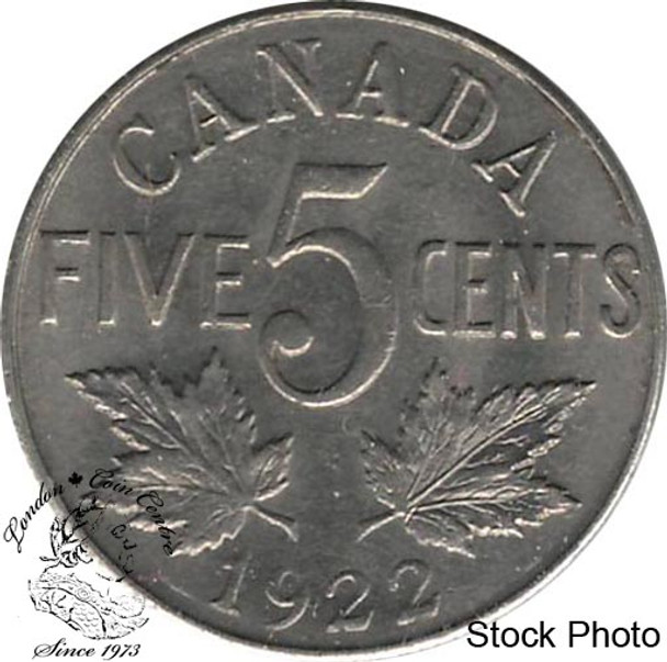 Canada: 1922 5 Cent Far Rim AU50