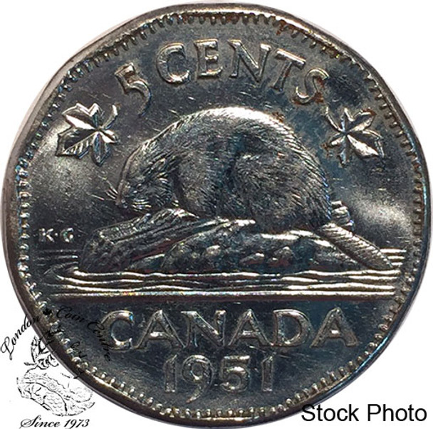 Canada: 1951 5 Cent Low Relief AU50