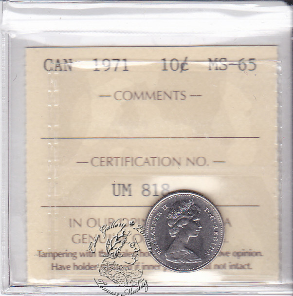 Canada: 1971 10 Cents ICCS MS65 Coin nr 1