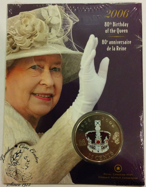 Canada: 2006 25 Cent 80th Birthday of the Queen Coloured Coin