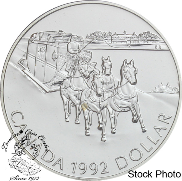 Canada: 1992 $1 Kingston to York Stagecoach BU Silver Dollar Coin