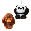 Furry Baby Monkey and Panda Ornaments, Set of 2