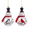 Glass Snowman With Cardinal and Chickadee Ornaments