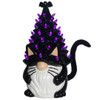 14" Light Up Ceramic Black Cat Gnome Tree Lit View