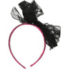 80's Pink Neon Lace Headband with Black Lace Bow