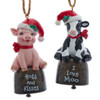 Pig and Cow Farm Bell Ornament Set of 2
