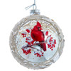 Red Cardinal on Silver Mercury Glass Ball Ornament
