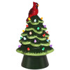 8.5" LED Green Ceramic Light Up Christmas Tree with Cardinal Topper 